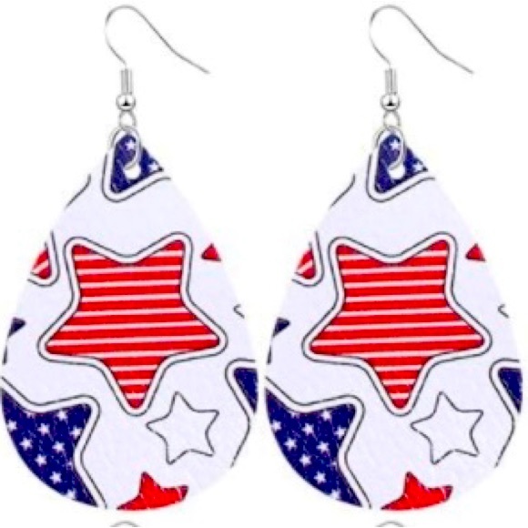 American Flag Leather Earrings Red White Blue - Picture 1 of 5